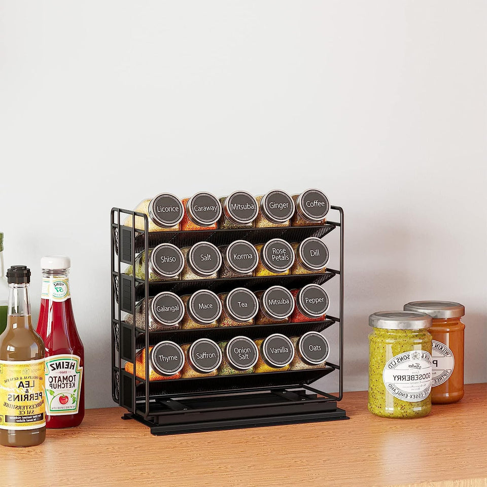 Pull Out Spice Rack Organizer with 20 Jars,Kitchen Organizers Storage for Cabinet, Slide Out Seasoning Kitchen Organizer, 13.5Cm Wide Spice Jars Shelf, 801 Labels and Chalk Marker(Right Facing)