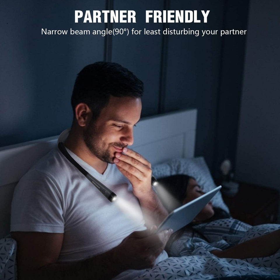LED Neck Reading Light, Book Light for Reading in Bed, 3 Colors, 6 Brightness Levels, Bendable Arms, Rechargeable, Long Lasting, Perfect for Reading, Knitting, Camping, Repairing