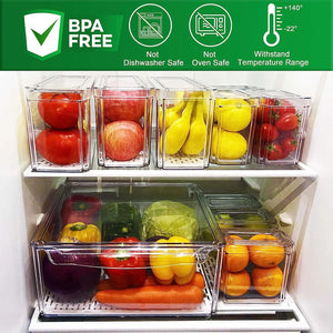 Clear Stackable Fridge Organiser Bins with Lids, Large Size Plastic Food Storage Containers for Fruit & Vegetable Storage, Kitchen Storage & Organisation (10 Pack-Tall)