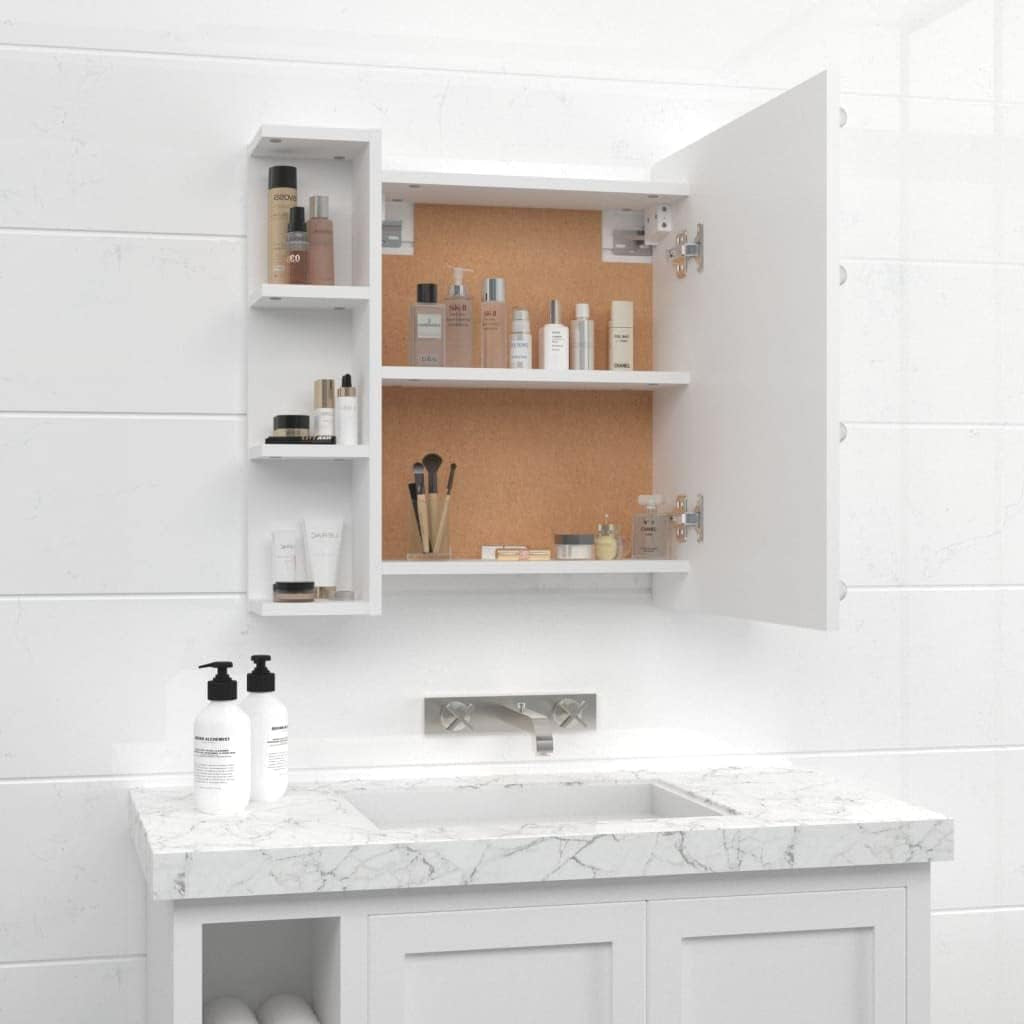 Mirror Cabinet with LED Bathroom Vanity Unit Wall-Mounted Make up Cosmetic Jewellery Dressing Mirror with Storage Shelf White