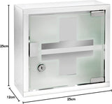 Medicine Cabinet with Lock, Wall Mounted Bathroom Storage, Hanging Medical Cabinet, First Aid Wall Cabinet with Safety Glass Door, Modern, Small, 9.8 X 9.8 X 4.7 In, Silver Shiny