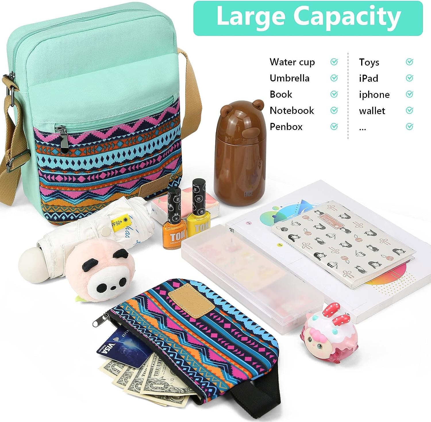 Small Crossbody Purse Printed Messenger Bag Travel Shoulder Bag for Girls and Women