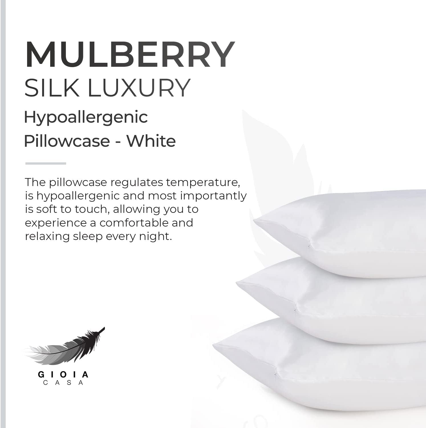 Luxury Pillowcase - 100% Pure Mulberry Silk on Both Sides - Soft anti Wrinkle, Hypoallergenic, Washable Bed Pillowcases - Premium Pillow Cover That Protects Your Hair and Skin - White