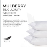 Luxury Pillowcase - 100% Pure Mulberry Silk on Both Sides - Soft anti Wrinkle, Hypoallergenic, Washable Bed Pillowcases - Premium Pillow Cover That Protects Your Hair and Skin - White