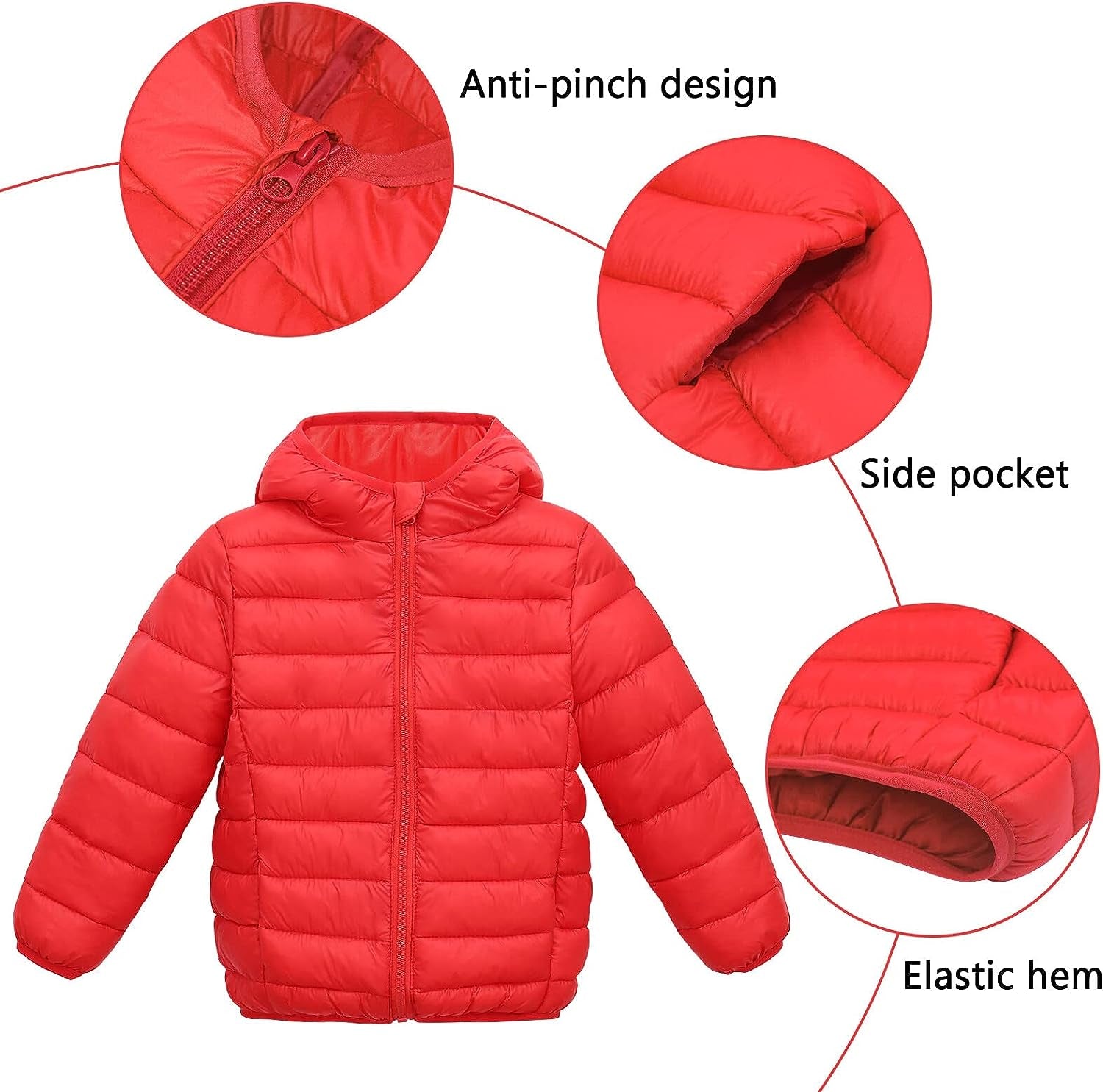 Kids Lightweight Puffer Jacket Packable Bubble Coat down Cotton Coats Zip up Hooded Outwear 1-10 Years