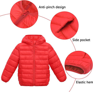 Kids Lightweight Puffer Jacket Packable Bubble Coat down Cotton Coats Zip up Hooded Outwear 1-10 Years