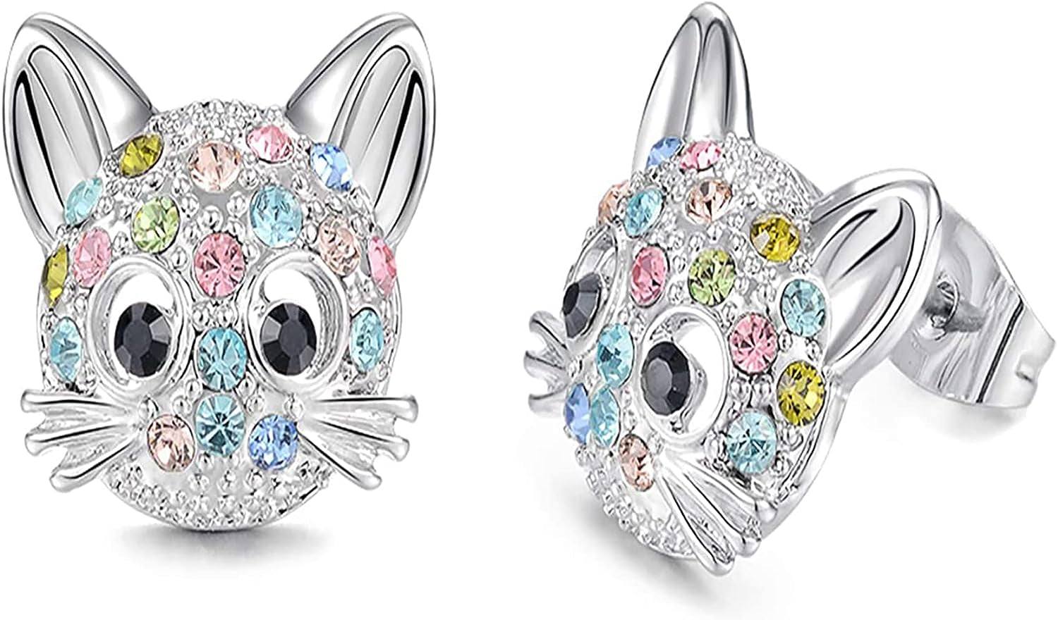 Silver Plated Stud Earrings Cute Rhinestone Unicorn Heart Earrings for Women Girls