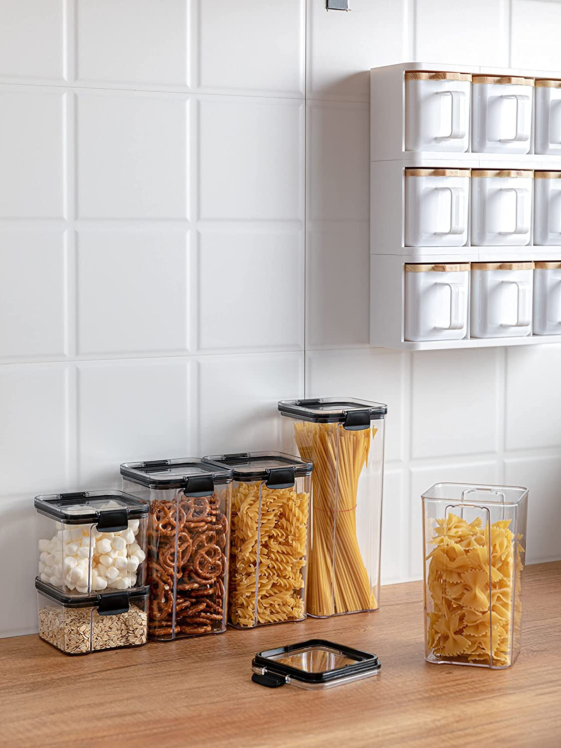 Pantry Storage Containers Set of 3, Airtight Food Storage Container, Clear Plastic Kitchen Canisters with Lids, Stackable Kitchen Space Saving Organiser for Flour, Sugar,Snack - Clear
