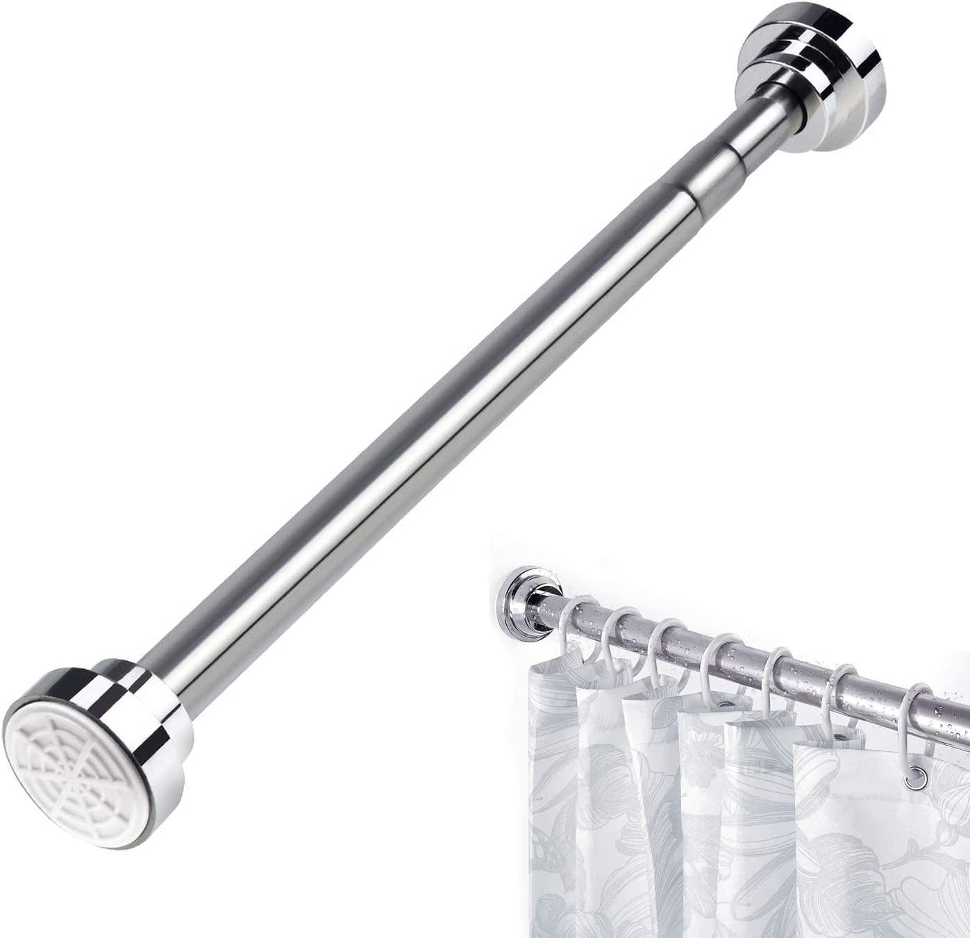 Shower Curtain Rod，Tension Curtain Rod,Stainless Steel Shower Curtain Telescopic Rod, Exemption of Punching Clothes, Wardrobe Rods, Bathroom Kitchen Balcony (60Cm)