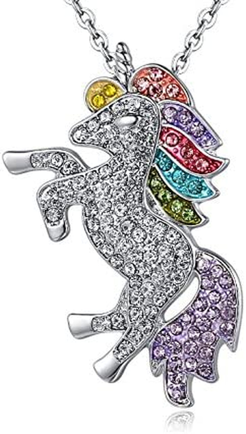 Fashion Unicorn Pendant Necklace - Rainbow Crystal Unicorn Necklace for Girls - Unicorn Rainbow Necklace