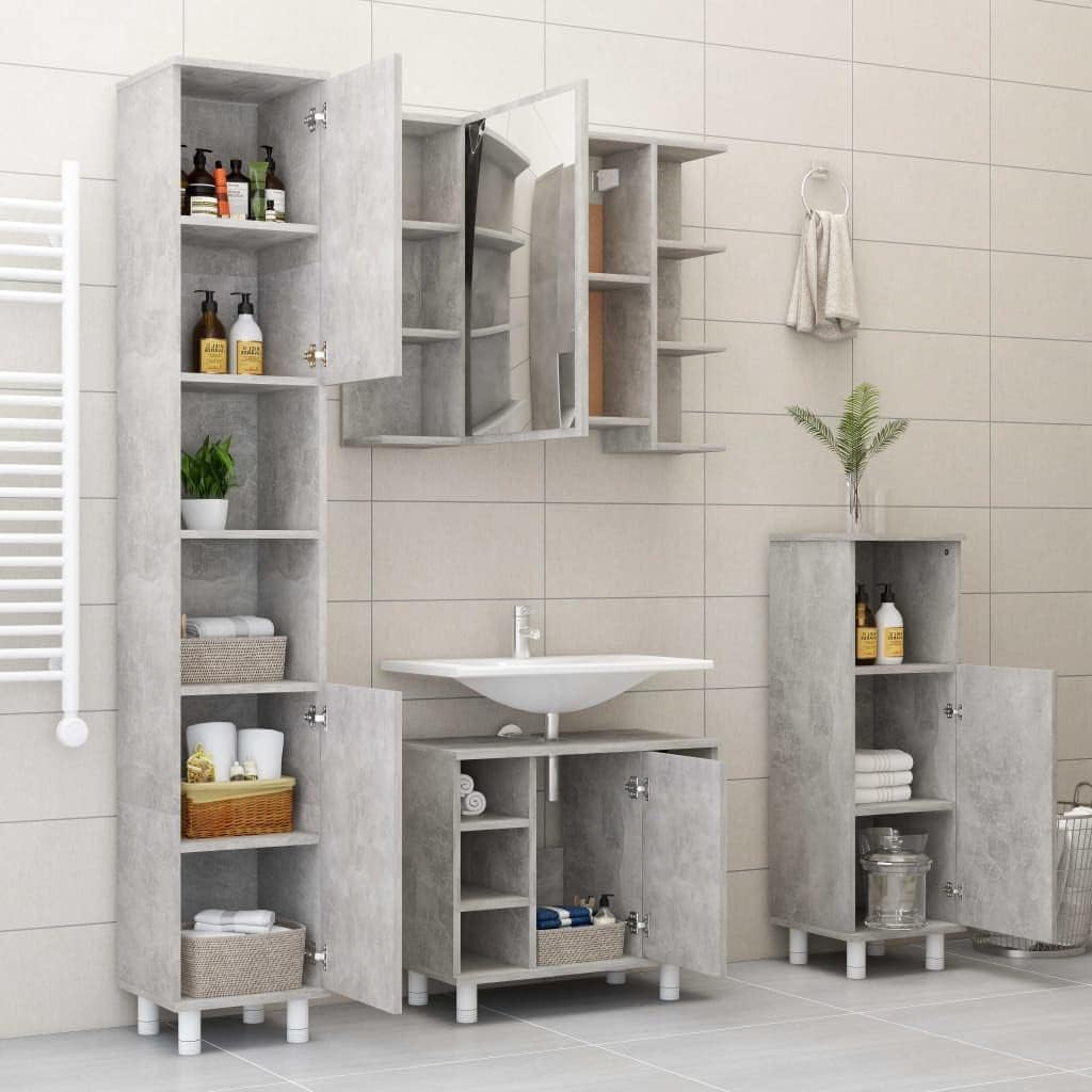 Bathroom Cabinet Indoor Home Laundry Room Washroom Toilet Rack Cupboard Storage Cabinet Shelf Furniture Concrete Grey Engineered Wood