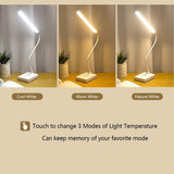 Cordless Desk Table Lamp Reading Light Rechargeable Battery 2200M,Touch 3 LED Modes,Dimmable,Small,Gooseneck, Highest 17.7",Lamp for Kids Bedroom Bedside