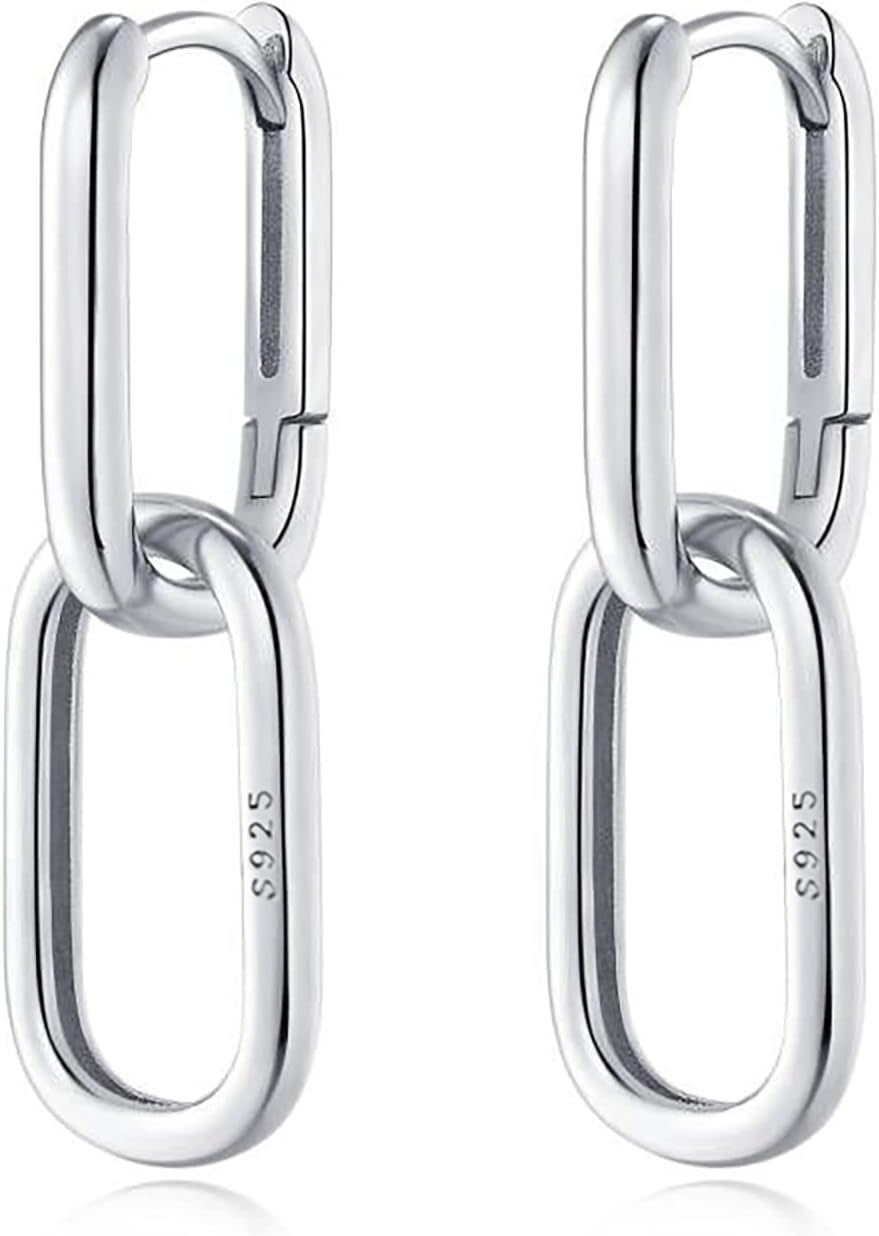 925 Sterling Silver Link Chain Earrings Hoop for Women Teen Girls U Hoop Earrings Minimalist Huggie Drop Earrings