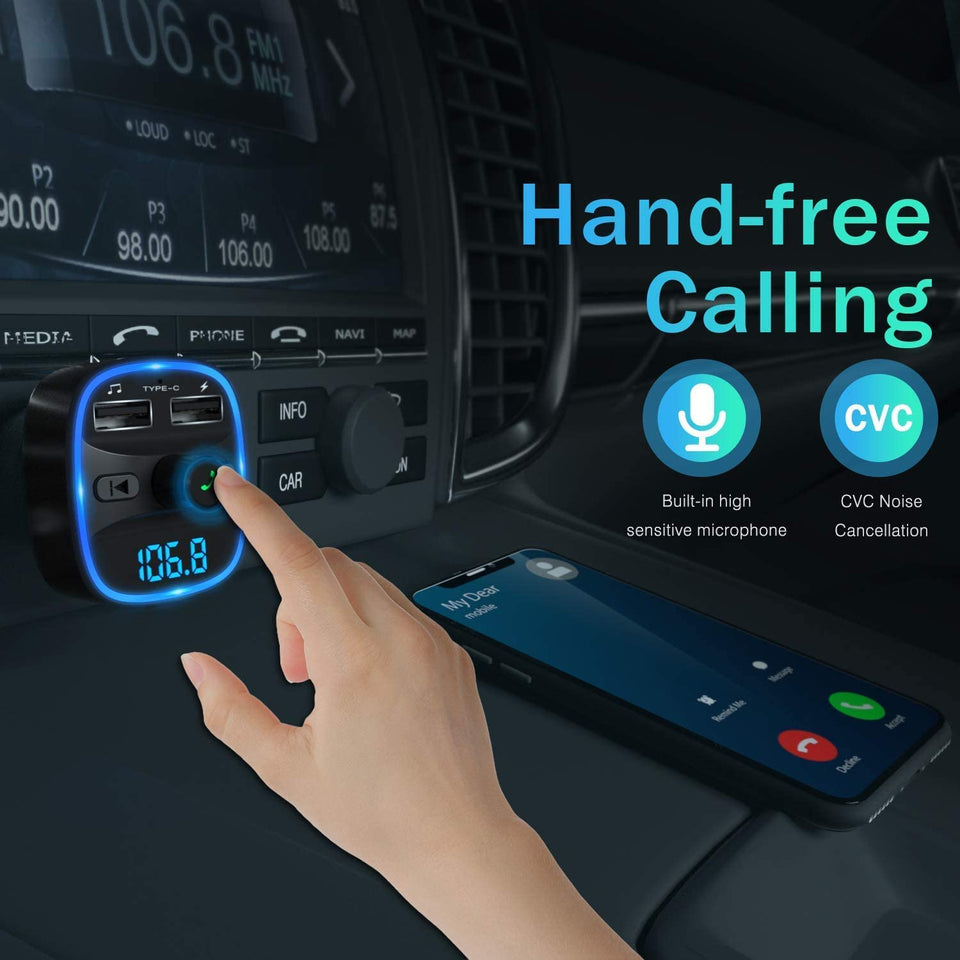 FM Transmitter, Bluetooth FM Transmitter Wireless Radio Adapter Car Kit with Dual USB Charging Car Charger MP3 Player Support TF Card & USB Disk