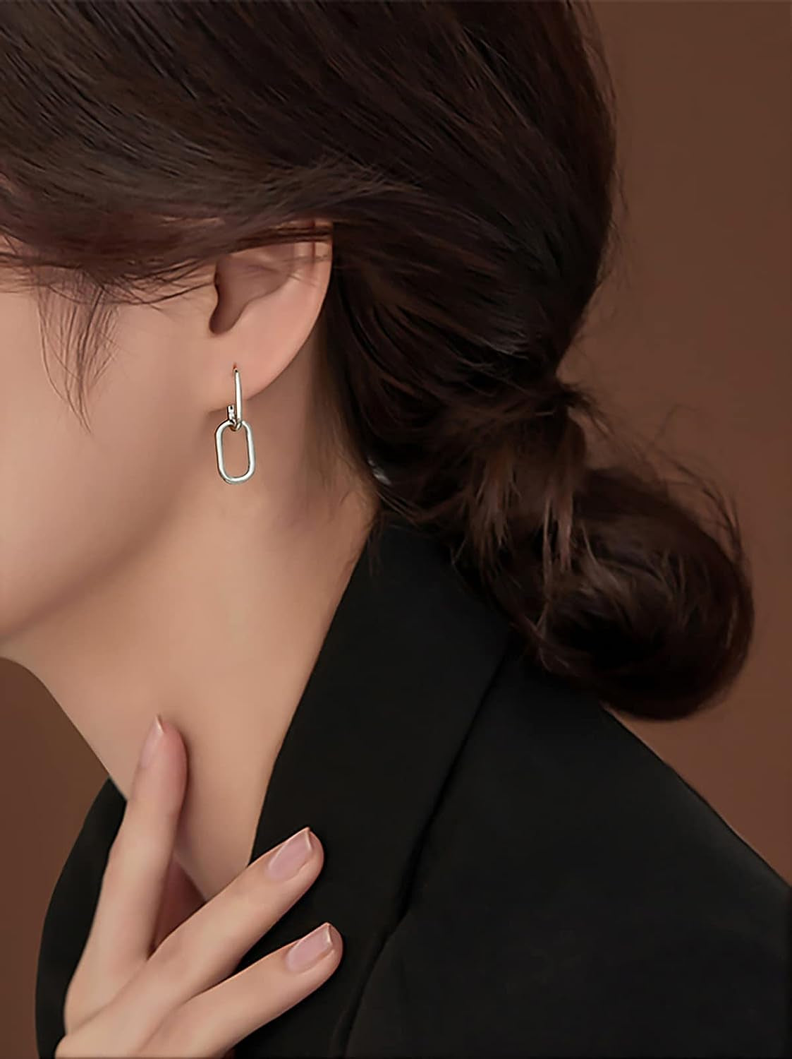 925 Sterling Silver Link Chain Earrings Hoop for Women Teen Girls U Hoop Earrings Minimalist Huggie Drop Earrings