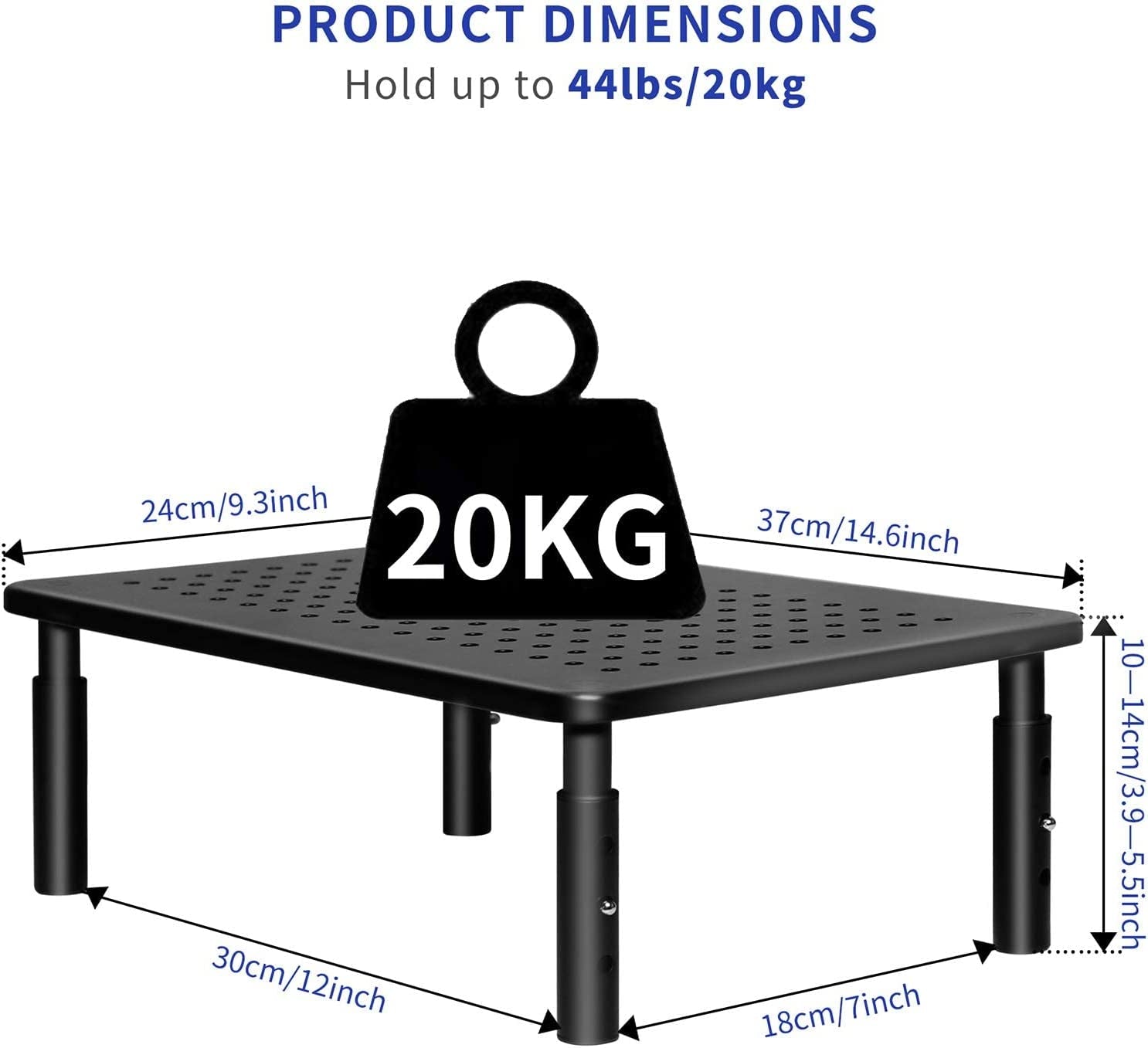 Monitor Stand - Height Adjustable Ergonomic Monitor Riser with Vented Metal Platform for Computer, Laptop, Imac, PC, Printer
