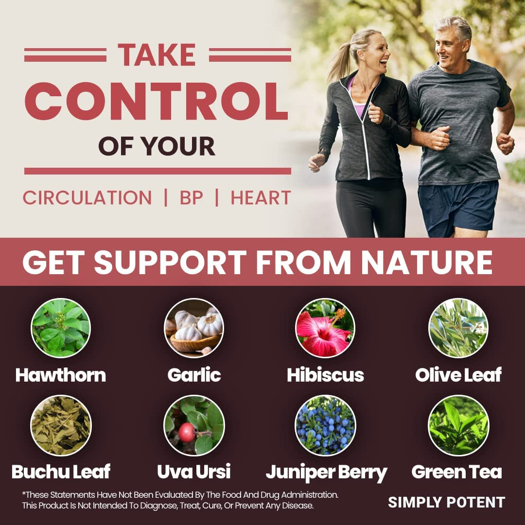 Blood Pressure Support Supplements 90 Capsules - Healthy Heart, Cholesterol, Cardio, Hypertension Vitamins & Herbs - Folic Acid, Vitamins C B6 & B12, Garlic 90 Capsule