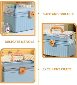 Portable First Aid Kit Medicine Box Organizer Storage Fold 3- Layer Large Medicine Cabinet Household Medicine Storage Box for Home School Clear Organizer Box