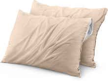 Load image into Gallery viewer, Waterproof Pillow Protector Zippered (2 Pack) Queen Beige – Bed Bug Proof Pillow Encasement 20 X 28 Inches
