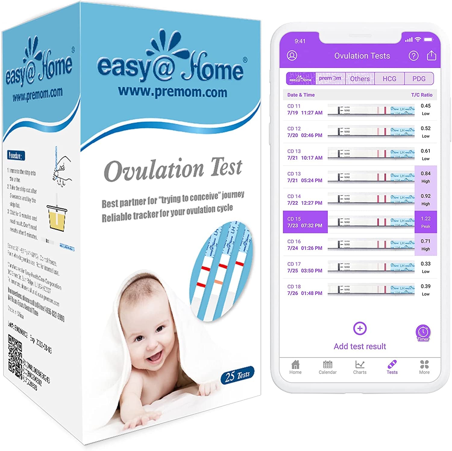 Ovulation Test Strips, 25 Pack Fertility Tests, Ovulation Predictor Kit, FSA Eligible, Powered by Premom Ovulation Predictor Ios and Android App, 25 LH Strips