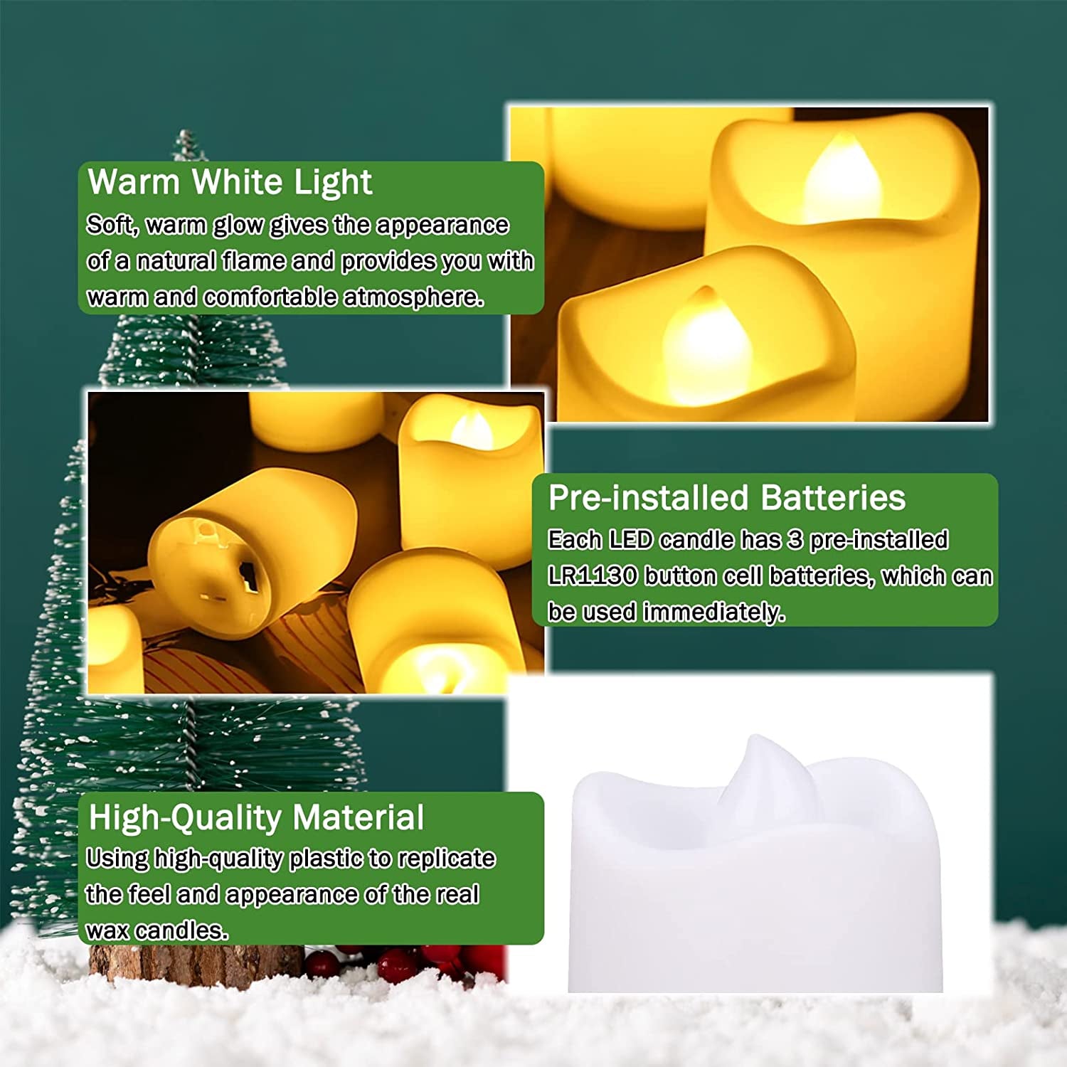 Battery Operated LED Tealights, Pack of 24, Flameless Tea Lights with Warm White Light, Electric Candles Realistic for Wedding, Table, Gift, Outdoor
