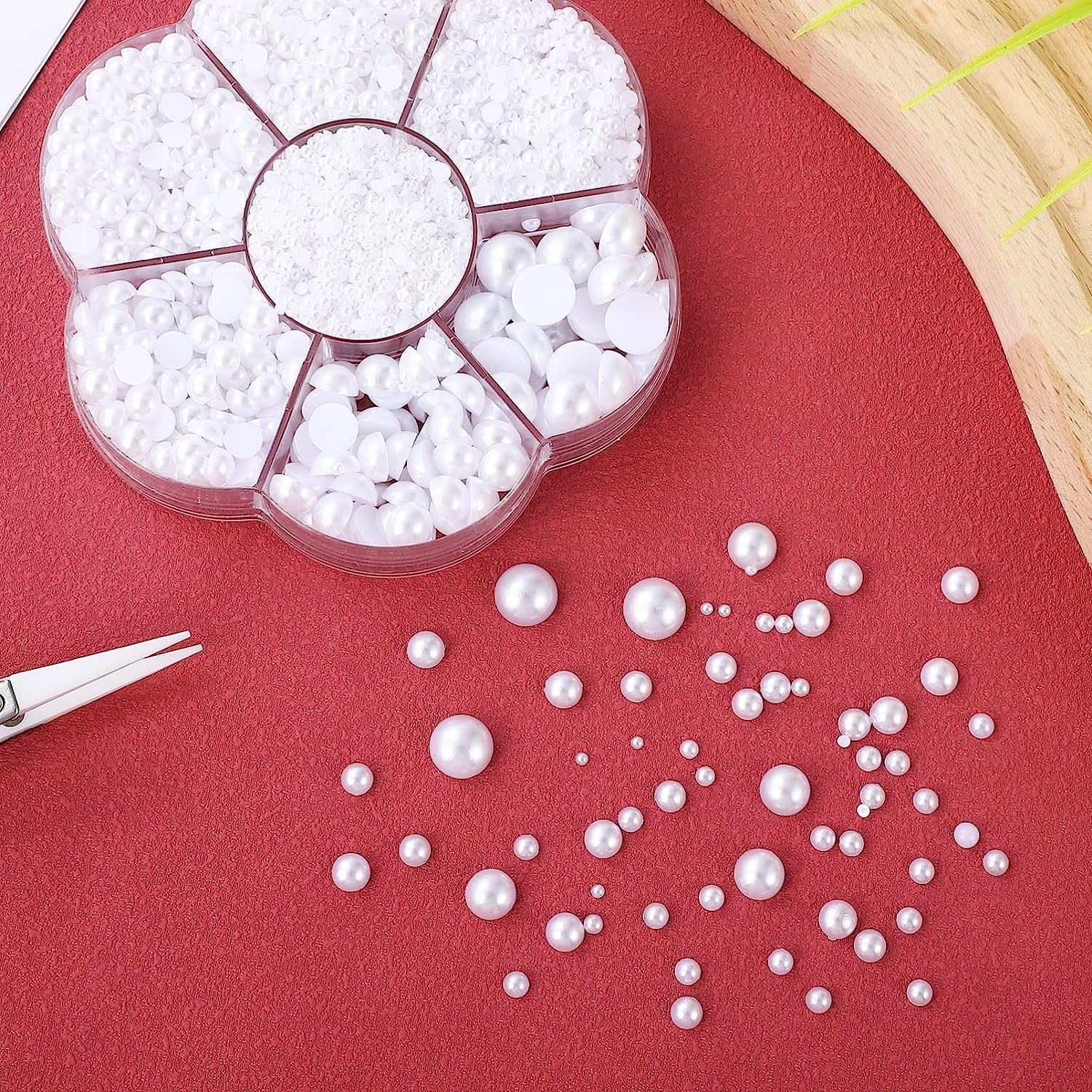 White Flat Back Pearl Beads,Half-Round Imitation Pearls Flatback Loose Beads-2/3/4/5/6/8/10Mm White Pearl 5600Pcs