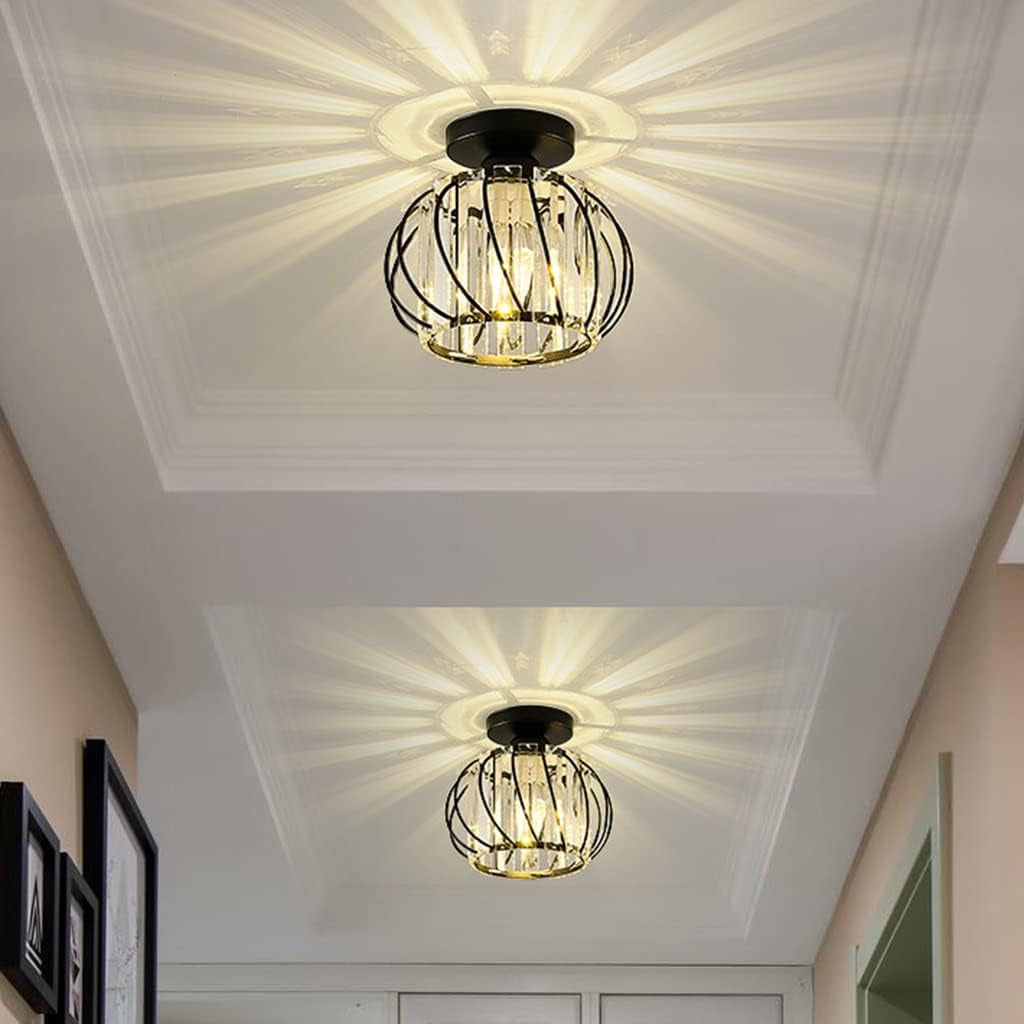 Modern Crystal Ceiling Light Lamp LED Semi Flush Mount Pendant Light Fixture, Black
