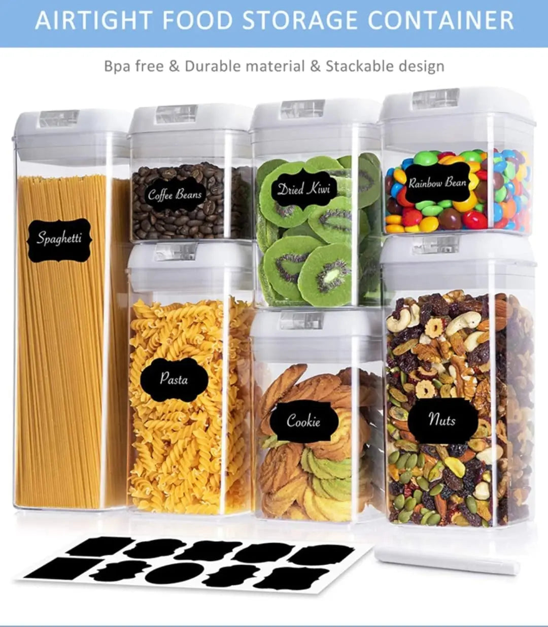 Airtight Food Storage Container 12 Sets with Easy Open & Lock, Air-Tight Dry Fresh Storage Set Bpa-Free Clear Durable Plastic Ideal for Flour, Sugar, Snacks Pantry & Kitchen & Much More –And Free Labels & Marker. (12 Sets Clear Airtight Container)