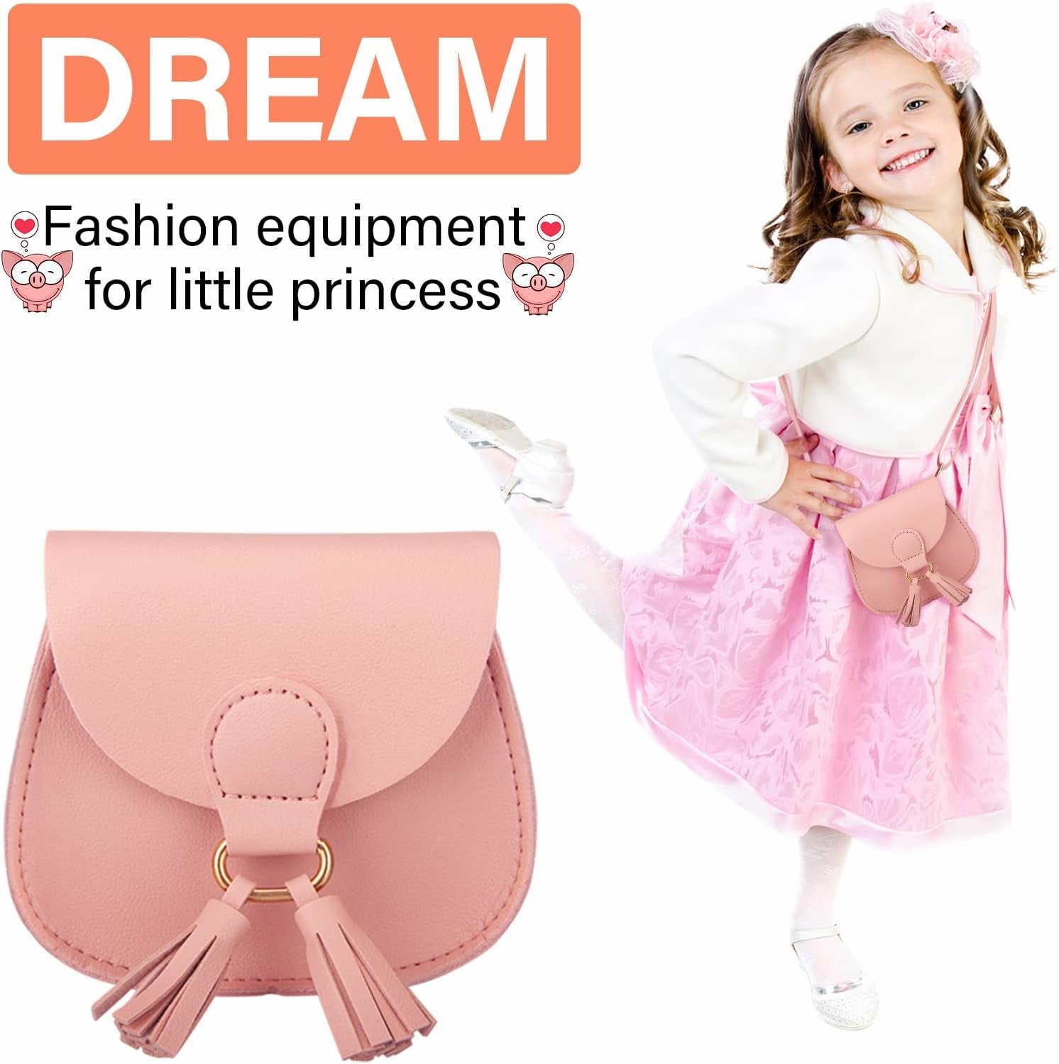 Little Girls Purse for Toddler Kids Girls Leather Crossbody Bag with Tassel