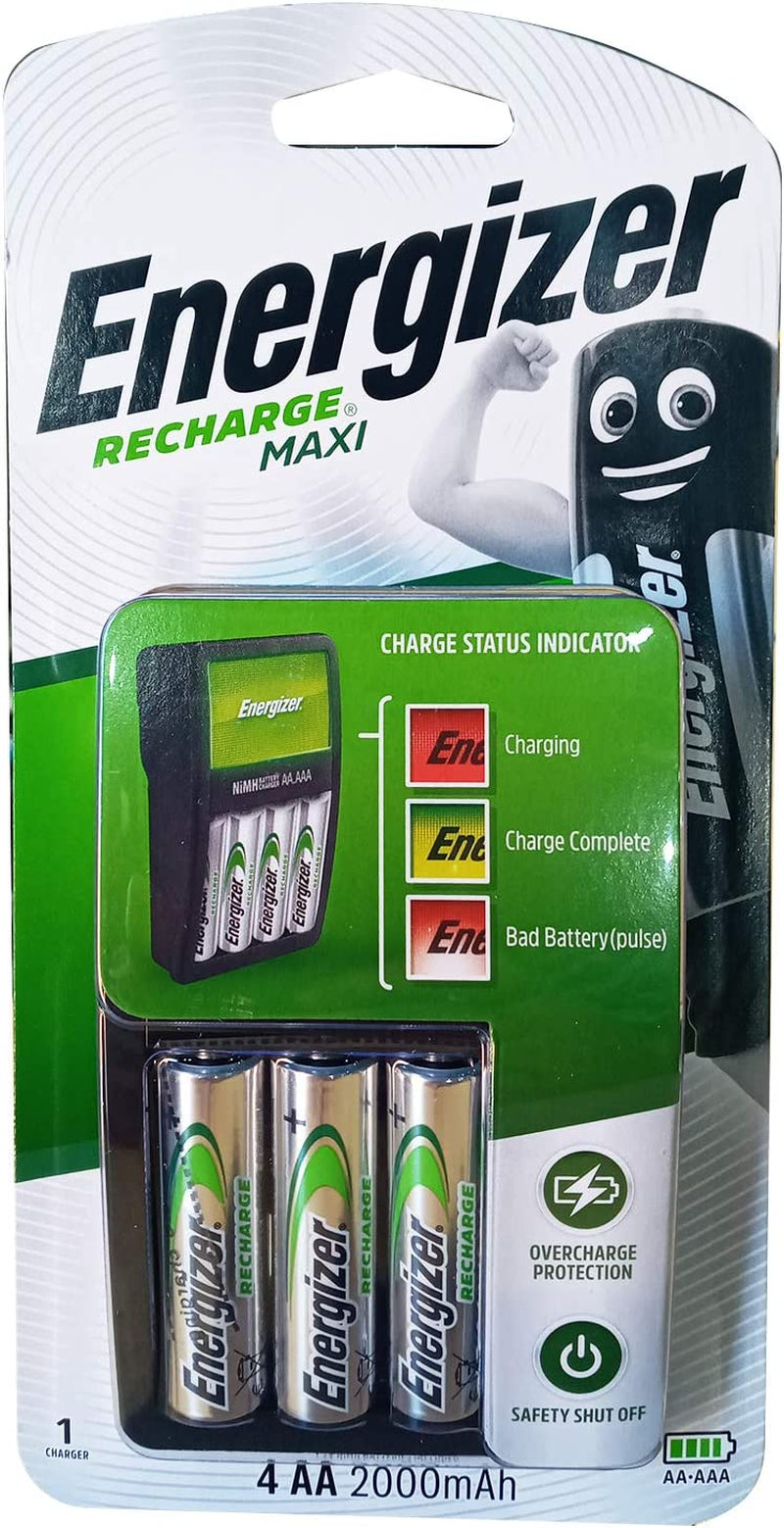 Maxi Battery Charger, Charges Nimh Rechargeable AA and AAA Batteries (4 AA Rechargeable Batteries Included)