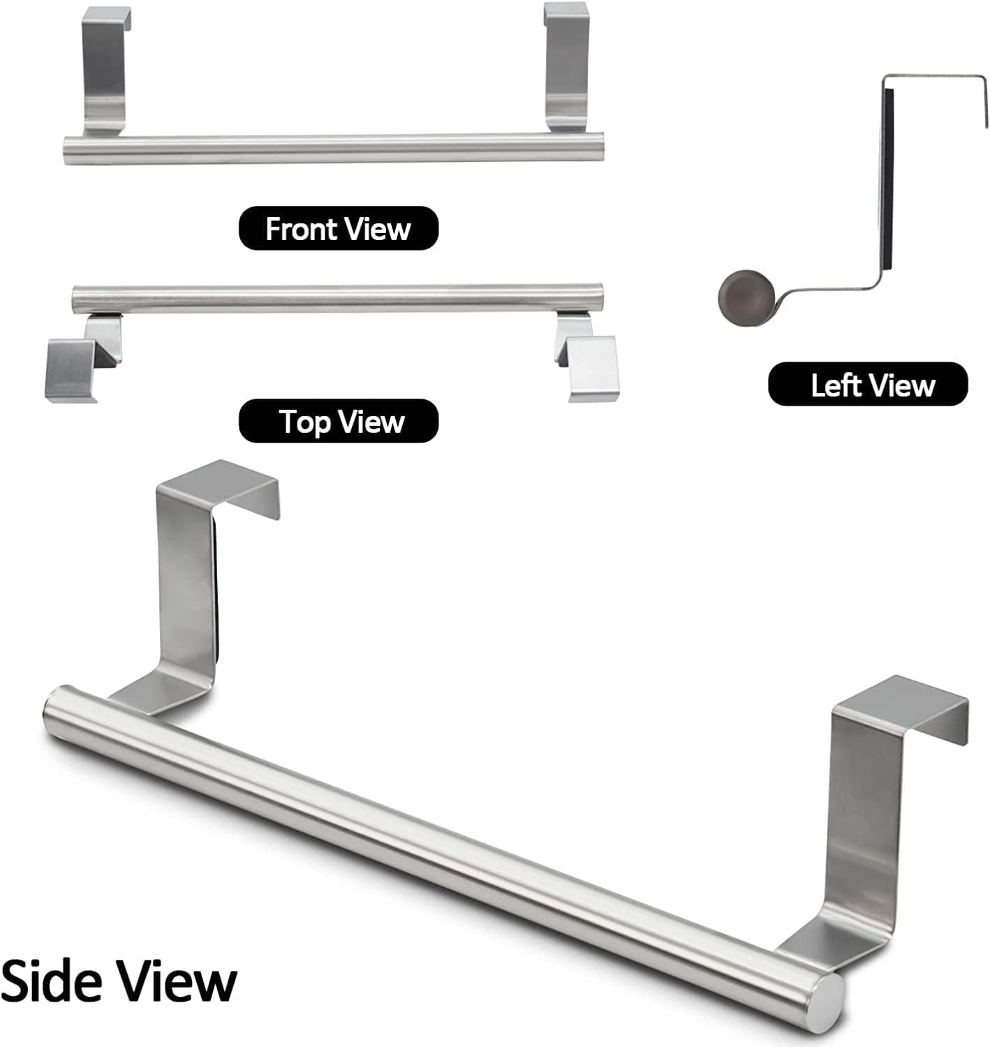 2 Pack Stainless Steel over Door Towel Rack Bar Holders for Universal Fit on over Cabinet Cupboard Doors (Sliver)