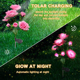 Pink Rose Landscape Solar Pathway Lights,14 Flowers 200 Lumens 70Cm Solar Garden Outdoor Waterproof Lights for Patio Yard Pathway Decoration