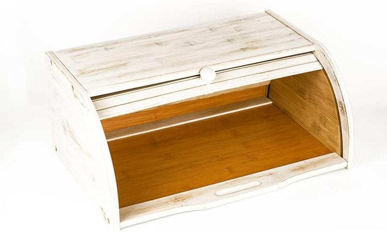 Bread Box - Bamboo Bread Bin for Kitchen Countertop Large Capacity Bread Storage Container Bread Box with Window Bread Holder Food Storage Kitchen Storage & Organisation, Self-Assembly (White)