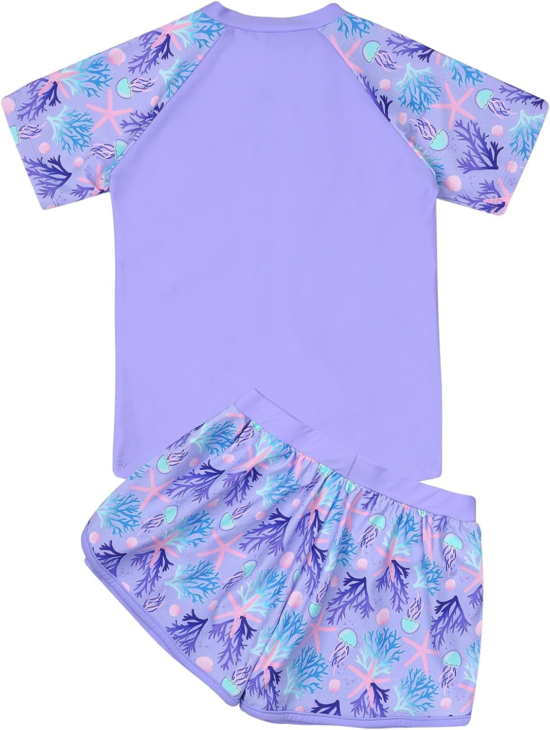 Kids Girls Swimsuit Sleeve Rash Guard Shirt with Short Surfing Suit Wetsuit Swimwear