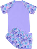 Kids Girls Swimsuit Sleeve Rash Guard Shirt with Short Surfing Suit Wetsuit Swimwear