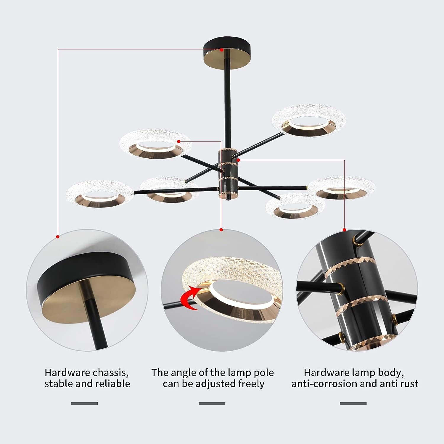 6 Lights Sputnik Chandelier Dimmable LED Chandeliers Modern Semi Flush Mount Ceiling Lights Fixture Adjustable Sputnik Pendant Light for Bedroom Living Room Kitchen Dining Room