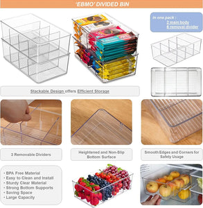 2 Pack Plastic Food Storage Containers Bins, Stackable Bathroom Kitchen Pantry Drawer Makeup Organisers Bins, Food Storage Bag Tea Box, Storage Baskets & Bins, Fridge Storage Organiser Containers (2)
