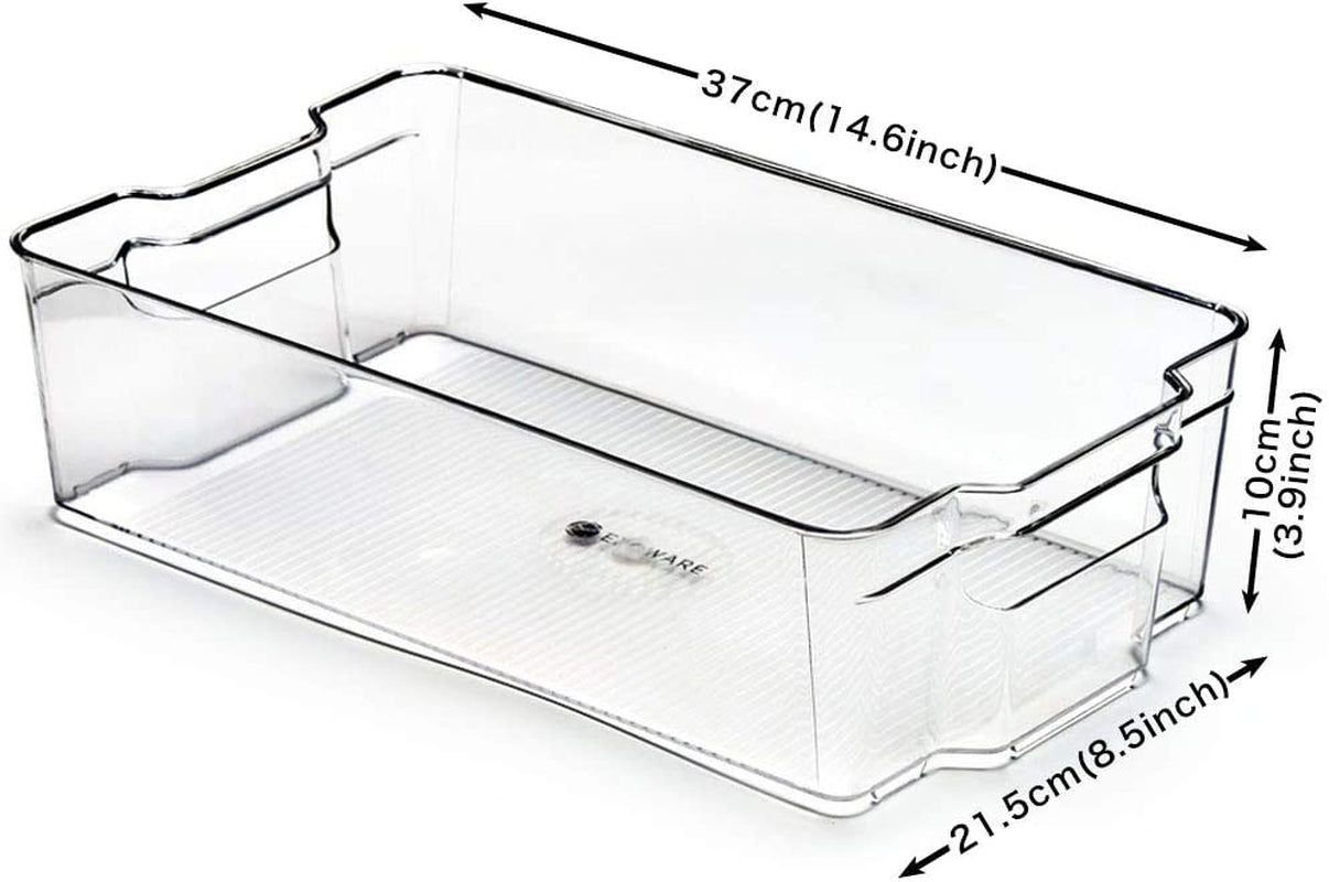 Kitchen Storage Bins, Large Clear Stackable Organizer Containers with Handles for Refrigerator, Freezer, Pantry, Cabinets, Shelves, Bathroom - Pack of 4, 37 X 21.5 X 10Cm