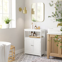 Load image into Gallery viewer, Wooden Bathroom Floor Cabinet Storage Organiser Rack, Kitchen Cupboard Free Standing, with Double Shutter Doors, White BBC40WT
