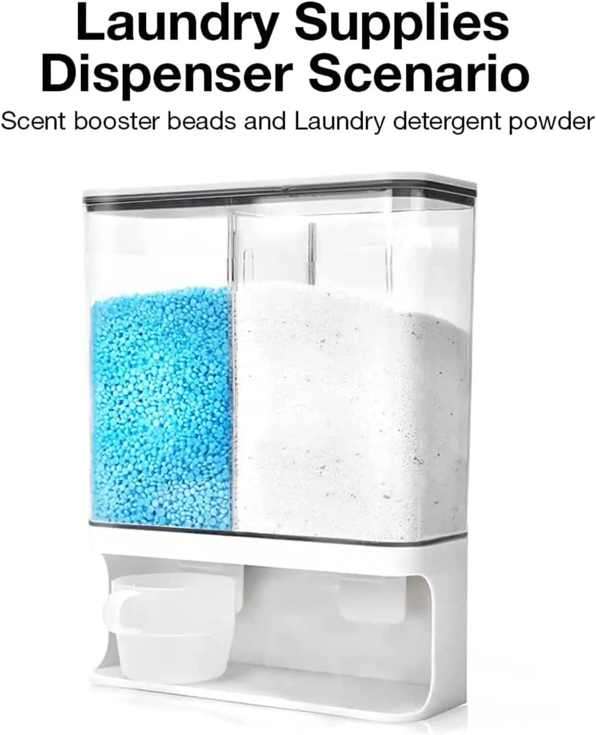 Rice Dispenser, Laundry Detergent Dispenser, Wall-Mounted Dry Food Storage Kitchen Organization, Rice Container with 1 Measuring Cups, Suitable for Rice, Beans, Laundry Scent Beads(1 Measuring Cups)