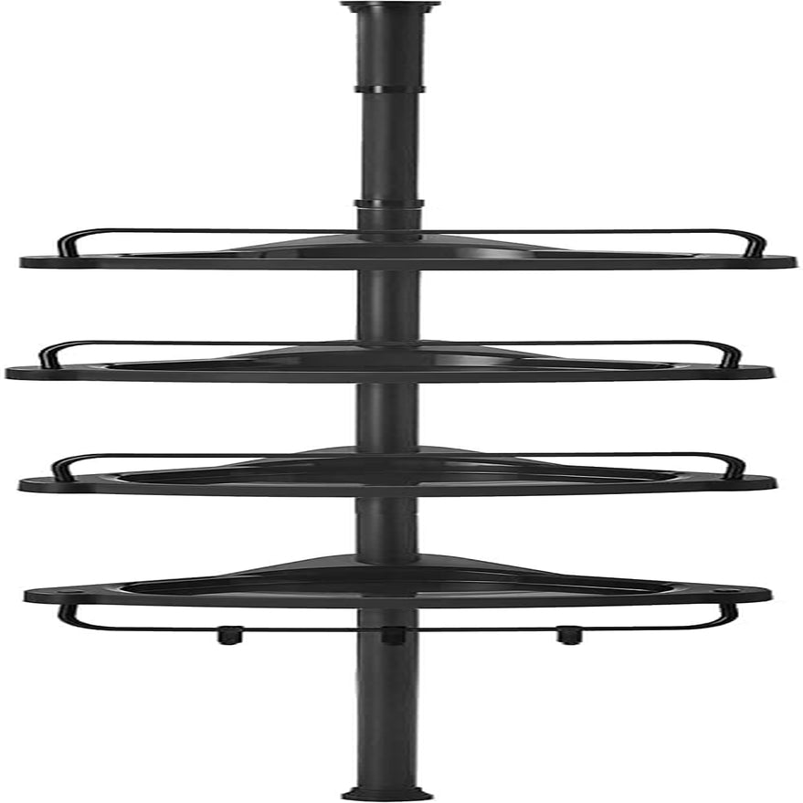 Adjustable Bathroom Corner Shelf, Telescopic Shower Caddy, 85-305 Cm, Floor to Ceiling, with 4 Trays, 3 Hooks, Black