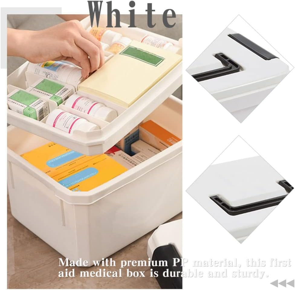 Plastic Household First Aid Bin Box Medicine Storage Box Family Emergency Box Portable Medicine Storage Latch Container Holder White