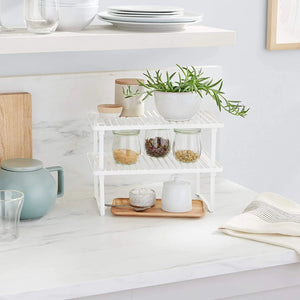 Stackable Metal Kitchen Storage Shelves, Set of 2 - White