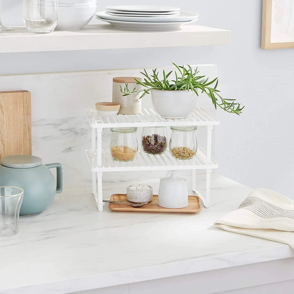 Stackable Metal Kitchen Storage Shelves, Set of 2 - White