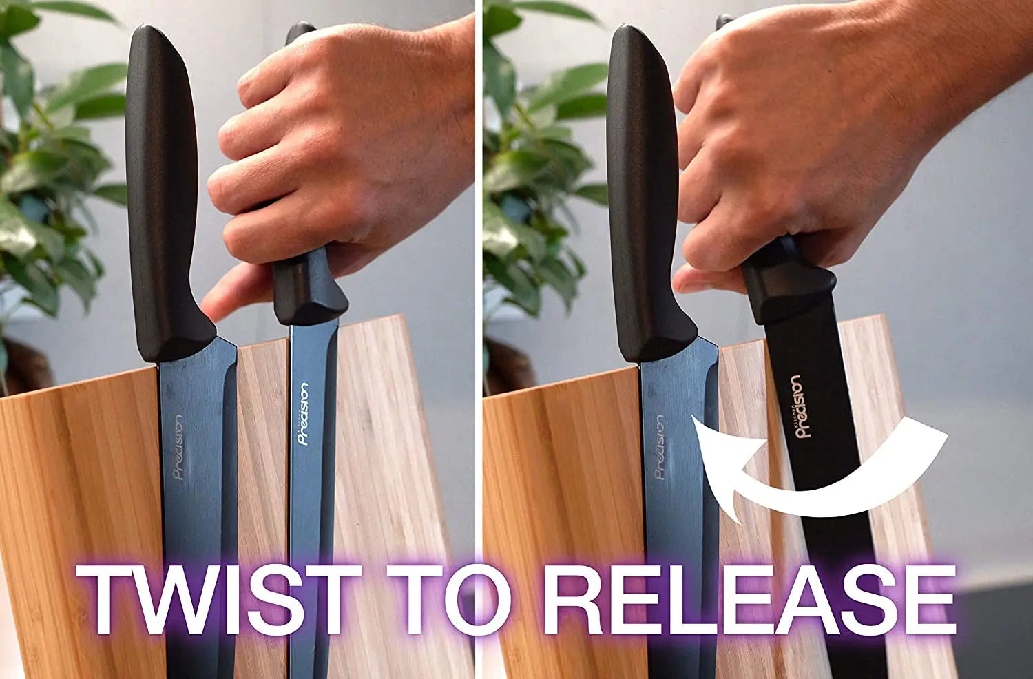 Magnetic Knife Holder - All Natural Bamboo Knife Block for Kitchen Counter - Universal Wooden Storage Stand for Small & Large Knives with Neodymium Magnets for Kitchen Storage & Organisation