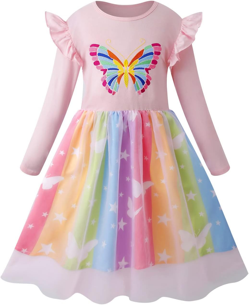 Dress for Girls, Soft Twirly Stretchy Casual Ruffle Daily Dress for Toddler/Little/Big Kid Girls Clothing 3-9T Clothes