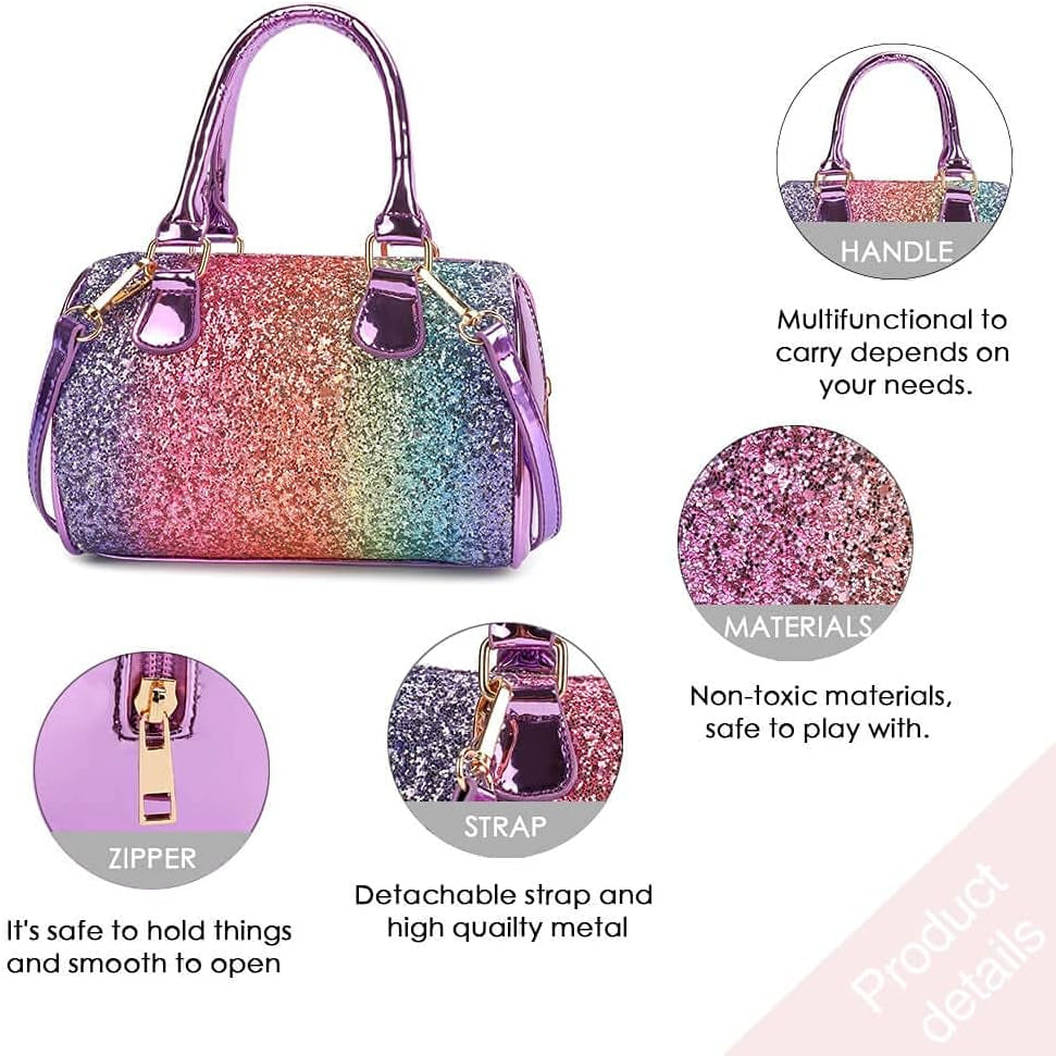 Cute Kids Purse for Little Girls Toddlers Crossbody Handbag, Glitter Rainbow, Small