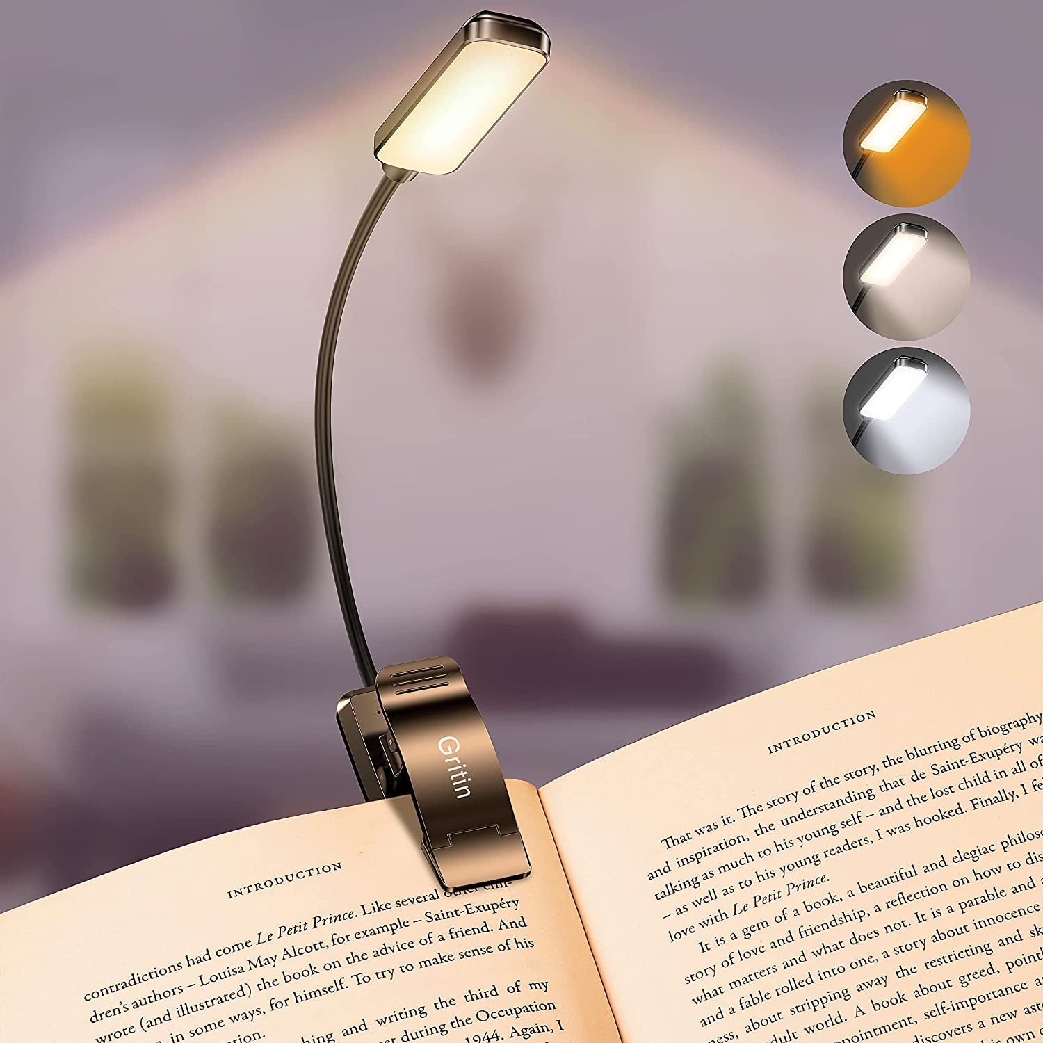Book Light Rechargeable for Reading in Bed,  9 LED Reading Light Book Lamp with Power Indicator, 3 Eye -Protecting Modes- Stepless Dimming, Long Battery Life, 360° Flexible Clip-On Book Light