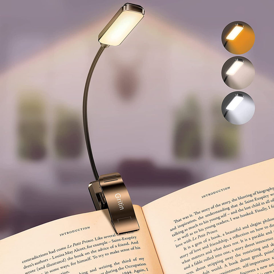 Book Light Rechargeable for Reading in Bed,  9 LED Reading Light Book Lamp with Power Indicator, 3 Eye -Protecting Modes- Stepless Dimming, Long Battery Life, 360° Flexible Clip-On Book Light