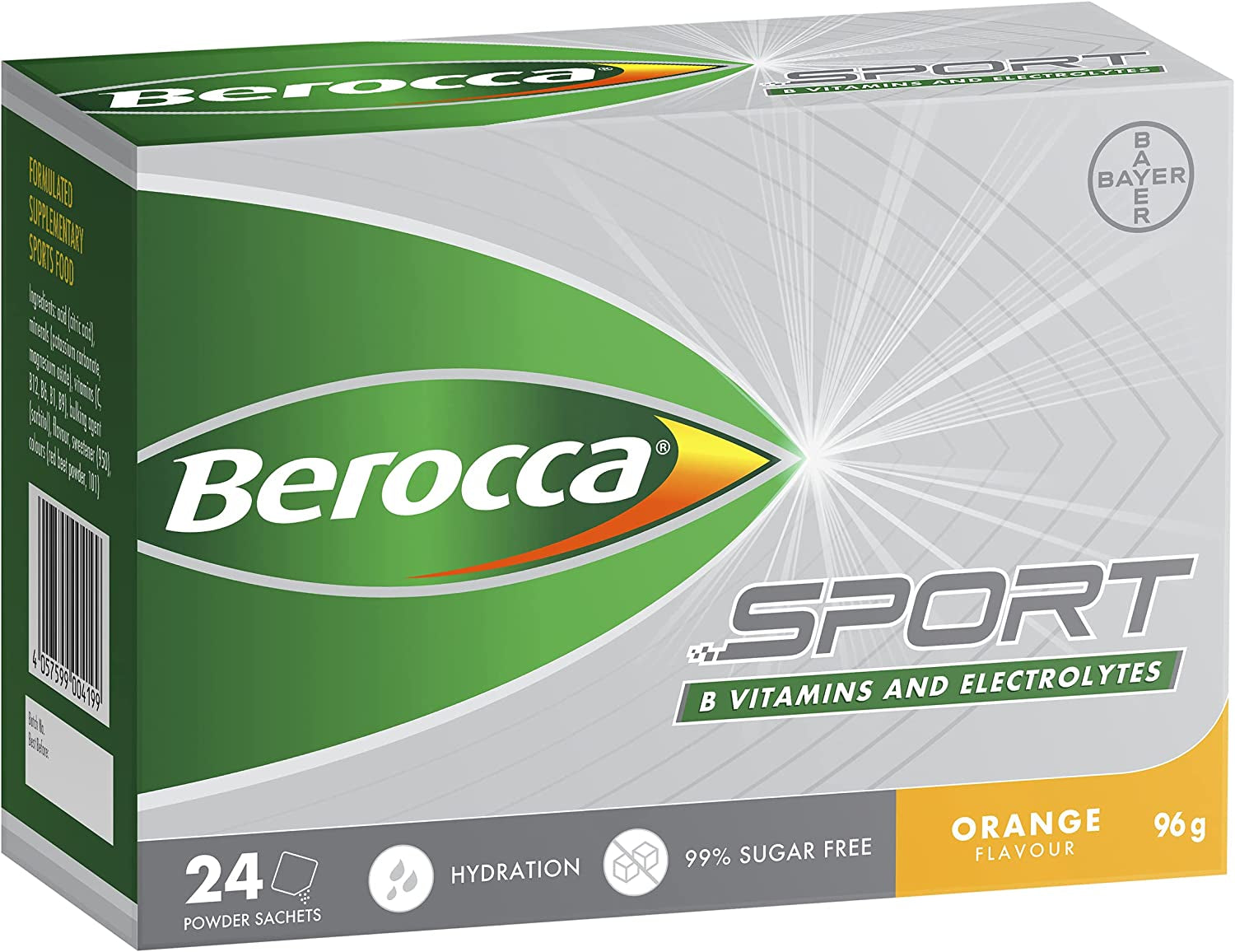 Sport Electrolyte Drink with B Vitamins & Minerals for Hydration & Nutritional Support during Exercise, Orange Flavour, 24 Pack Sachets